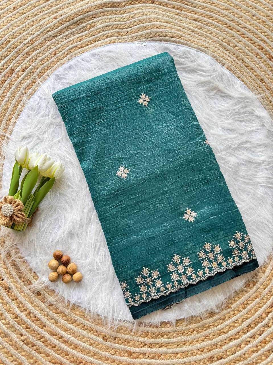 Light Blue Crushed silk Zari sequins embroidery