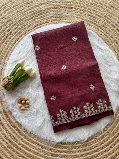 Maroon Crushed silk Zari sequins embroidery