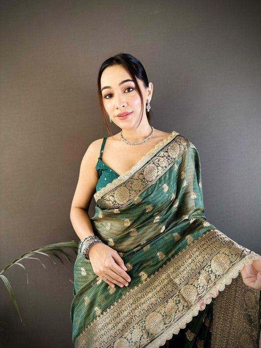 Tea Green Banaras Tissue Silk Saree