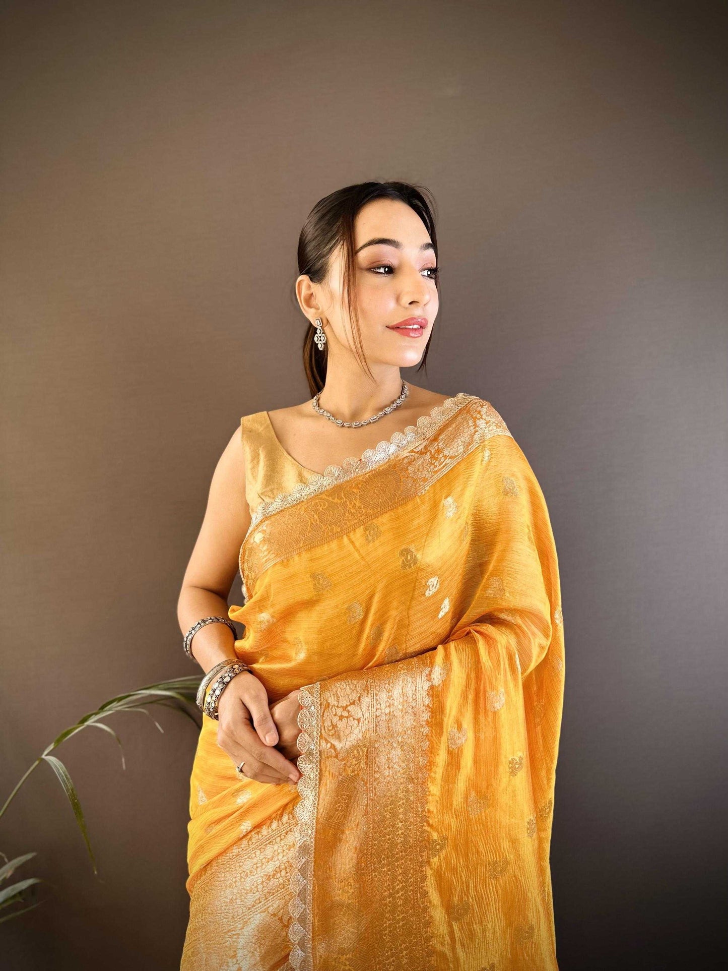 Yellow Banaras Tissue Silk Saree