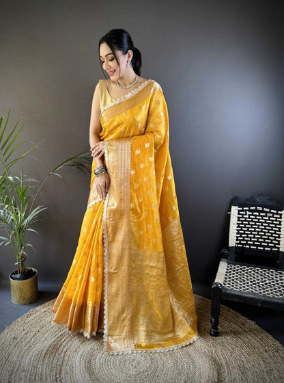 Yellow Banaras Tissue Silk Saree