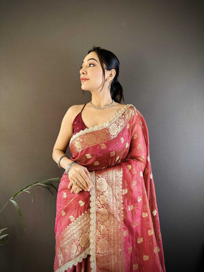 Maroon Banaras Tissue Silk Saree