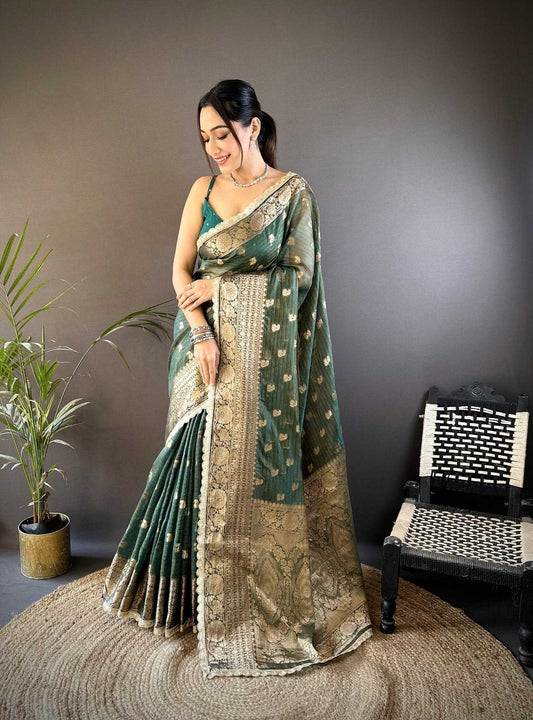 Tea Green Banaras Tissue Silk Saree