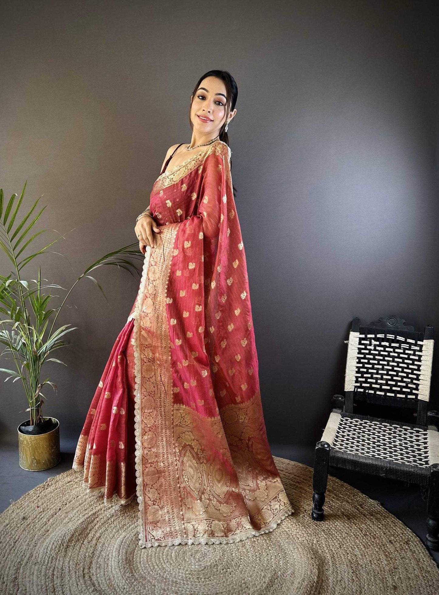 Maroon Banaras Tissue Silk Saree