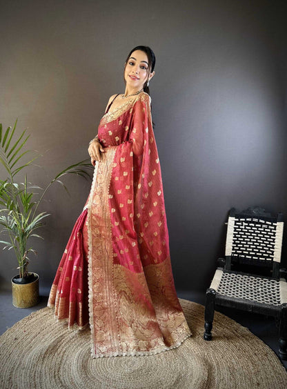 Maroon Banaras Tissue Silk Saree