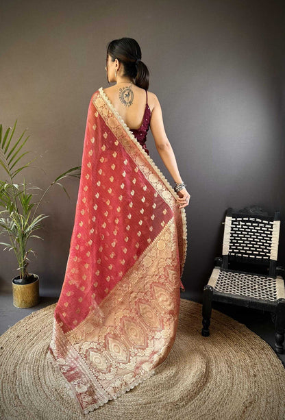 Maroon Banaras Tissue Silk Saree