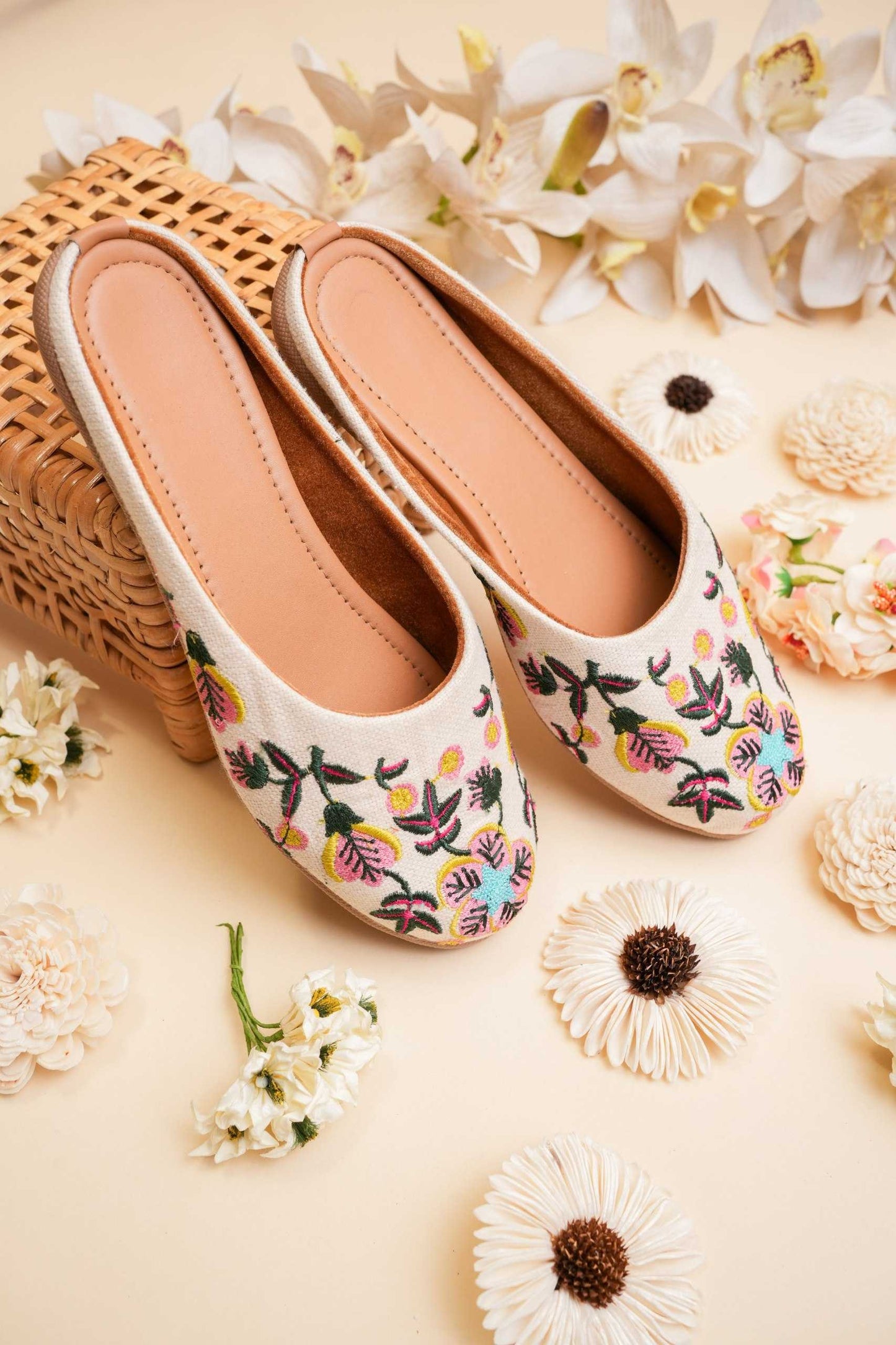 White Colored Denim Embroidered Jutti