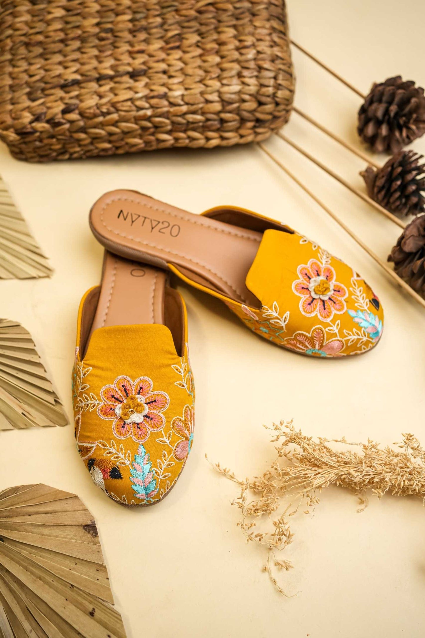 Yellow Colored Denim Embroidered Jutti