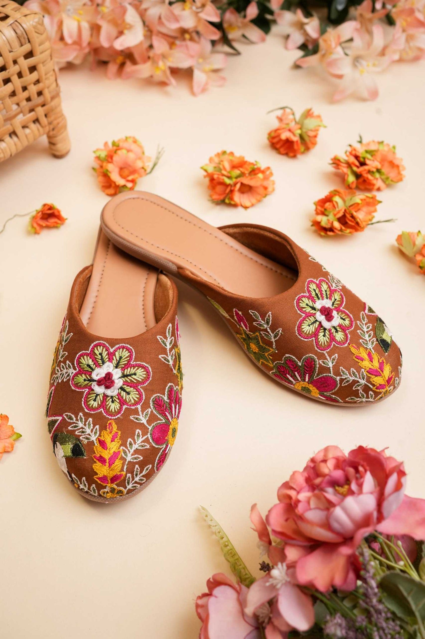 Brown Colored Denim Embroidered Jutti