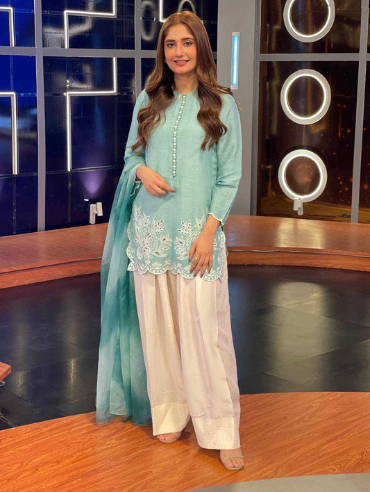 Light Blue Heavy Georgette With Embroidery Work