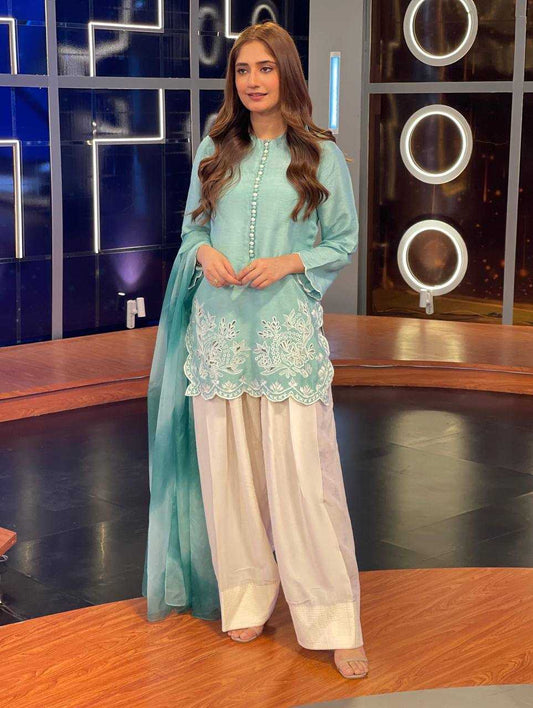 Light Blue Heavy Georgette With Embroidery Work
