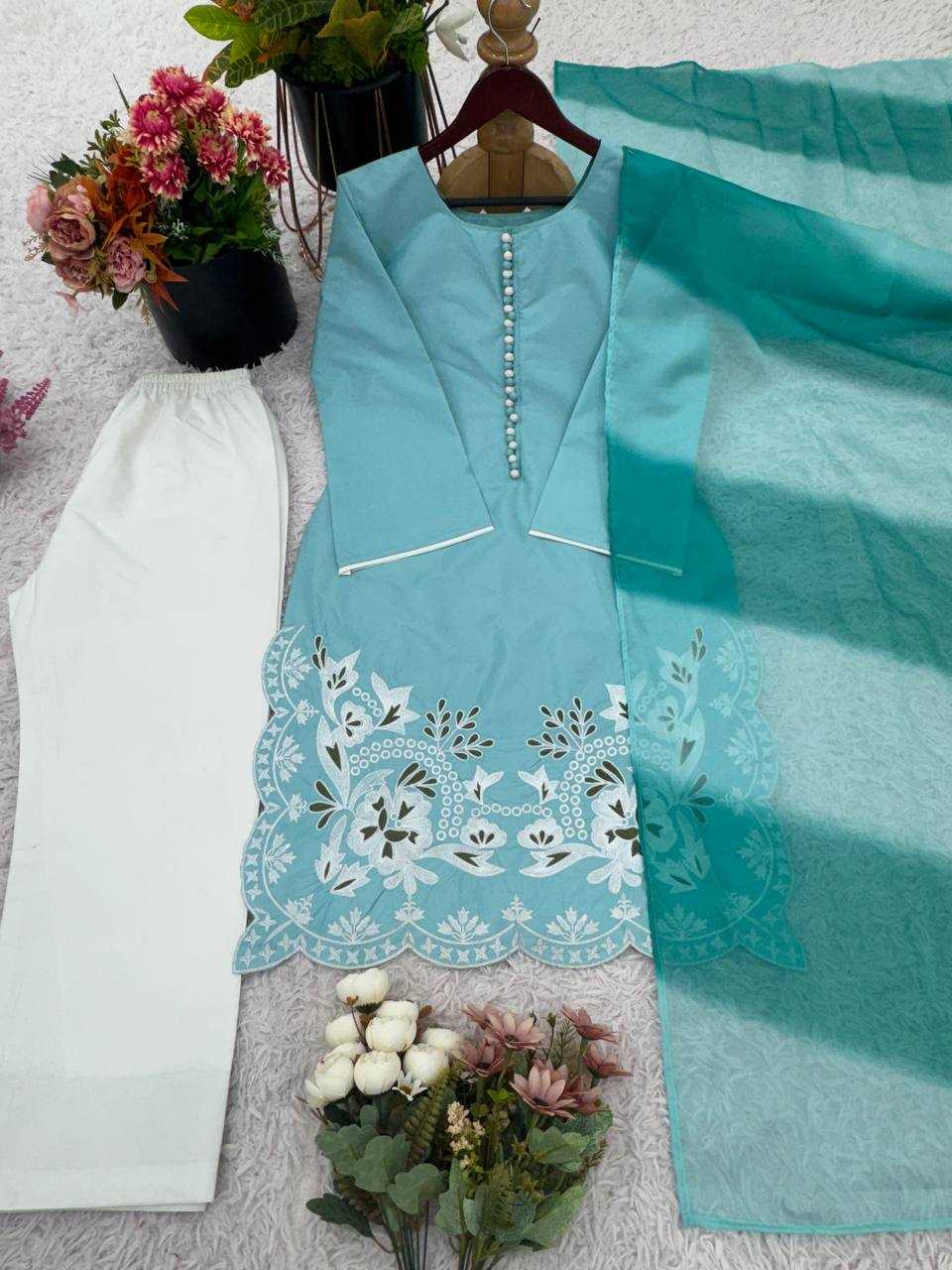 Light Blue Heavy Georgette With Embroidery Work