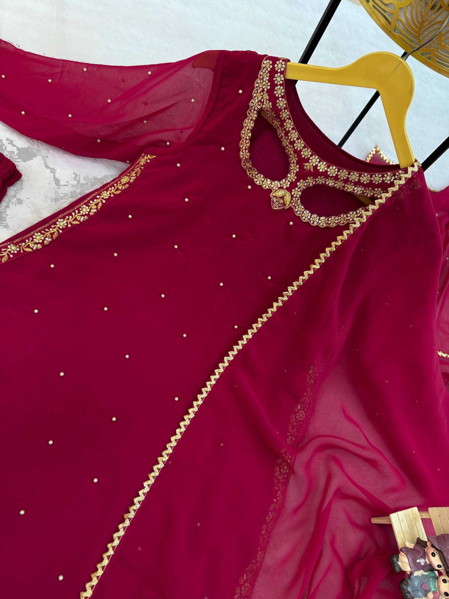 Faux Georgette Embroidery Work With Real Pearl Moti Suit