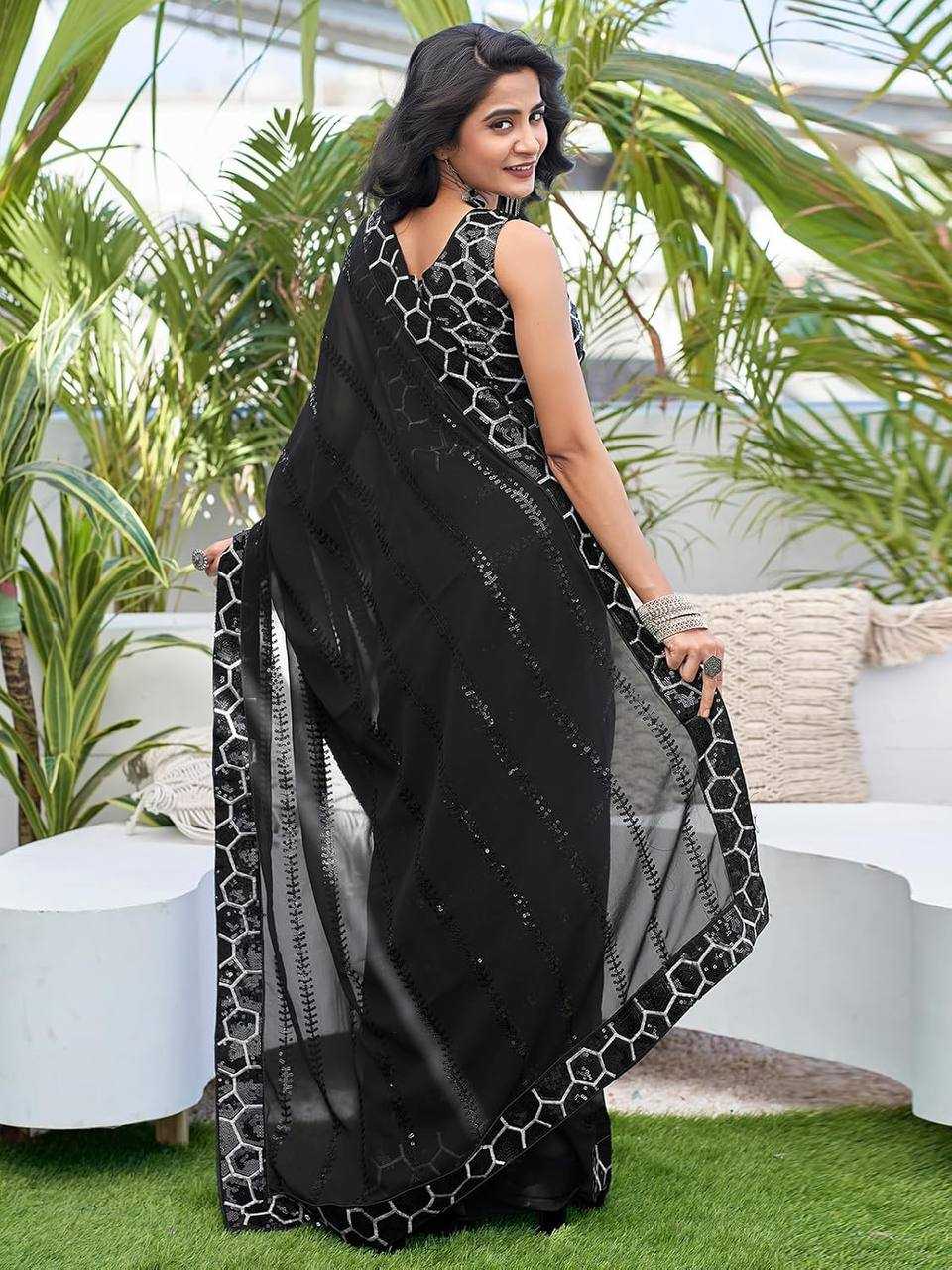 Heavy Georgette with Embroidery Sequins work & Fancy Lace  Border