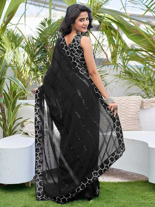 Heavy Georgette with Embroidery Sequins work & Fancy Lace  Border