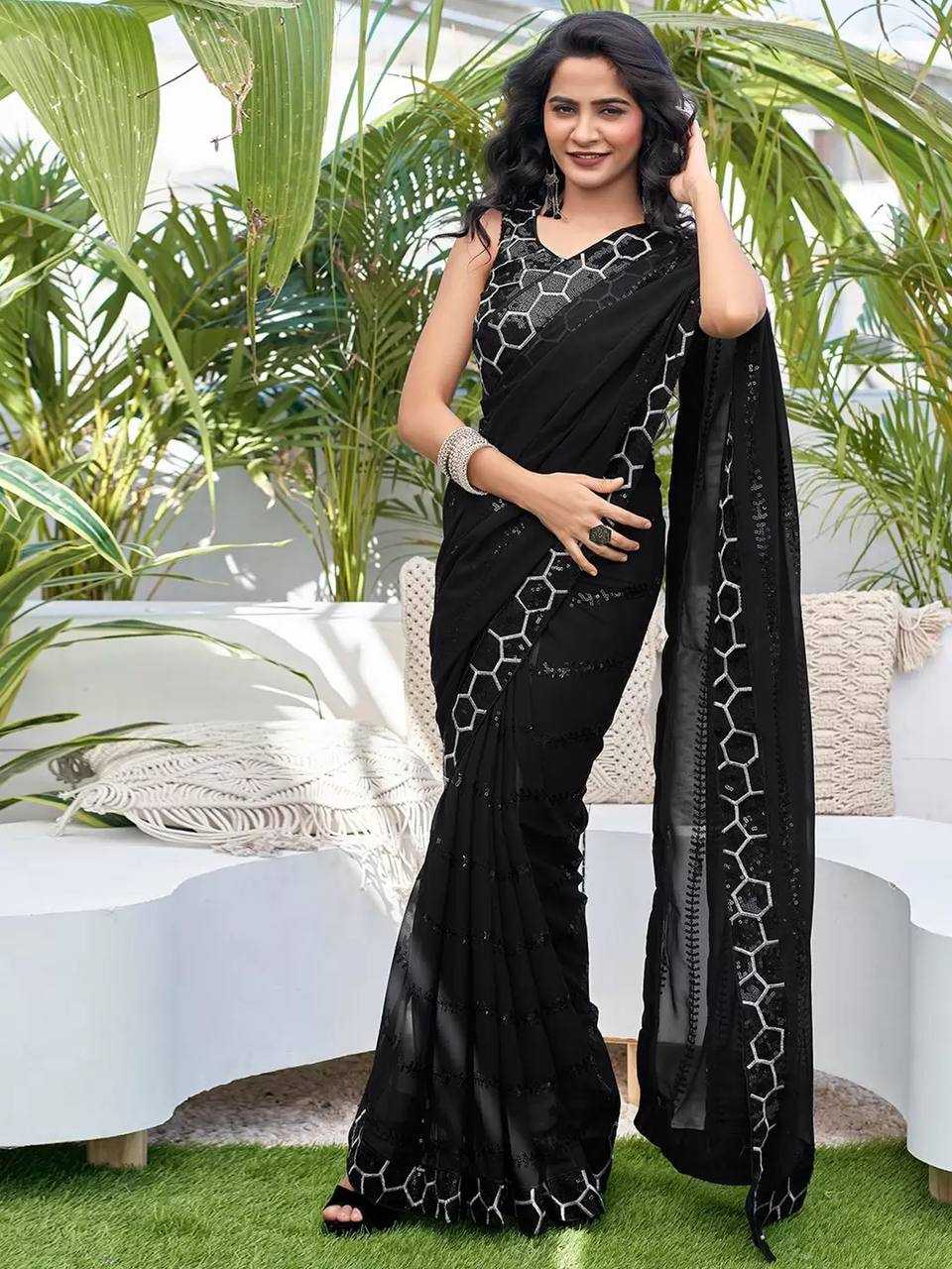 Heavy Georgette with Embroidery Sequins work & Fancy Lace  Border