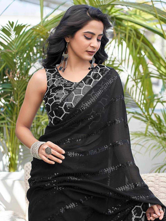 Heavy Georgette with Embroidery Sequins work & Fancy Lace  Border