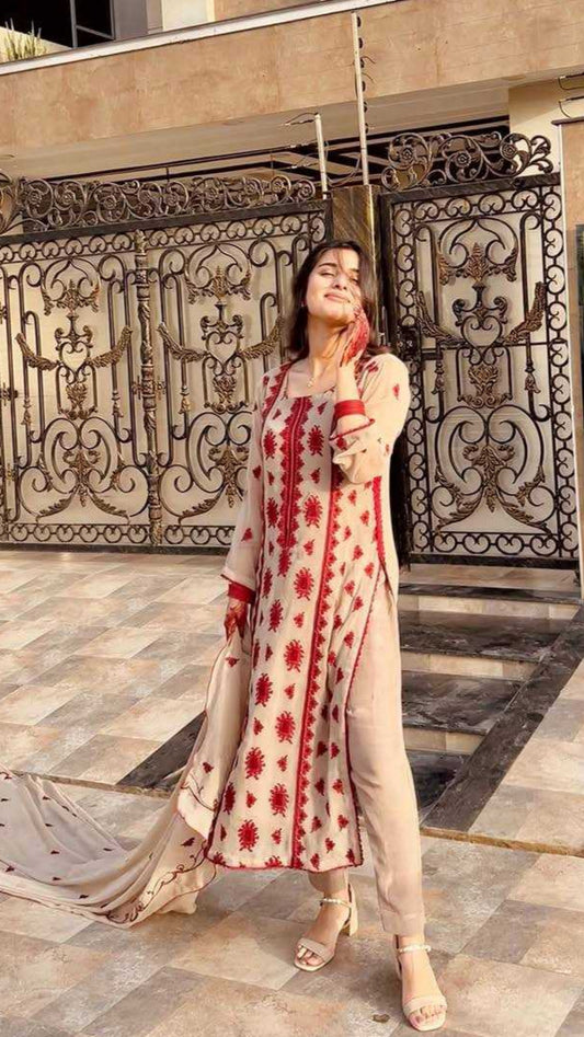 Biege Kurta Set with Micro Set Embroidery