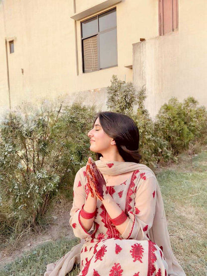Biege Kurta Set with Micro Set Embroidery