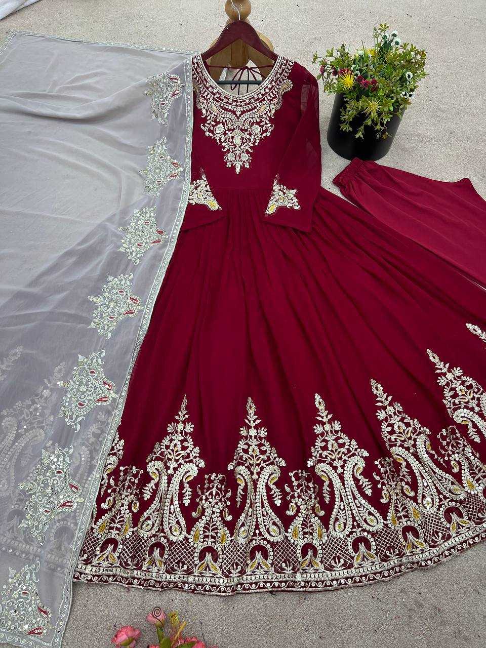 Maroon Anarkali with Multi-Thread Heavy 5mm Embroidery Sequence Work