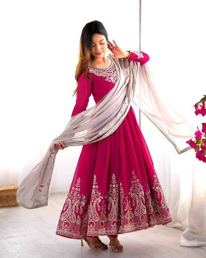 Red Anarkali with Multi-Thread Heavy 5mm Embroidery Sequence Work