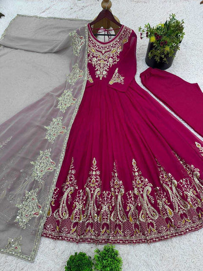 Red Anarkali with Multi-Thread Heavy 5mm Embroidery Sequence Work