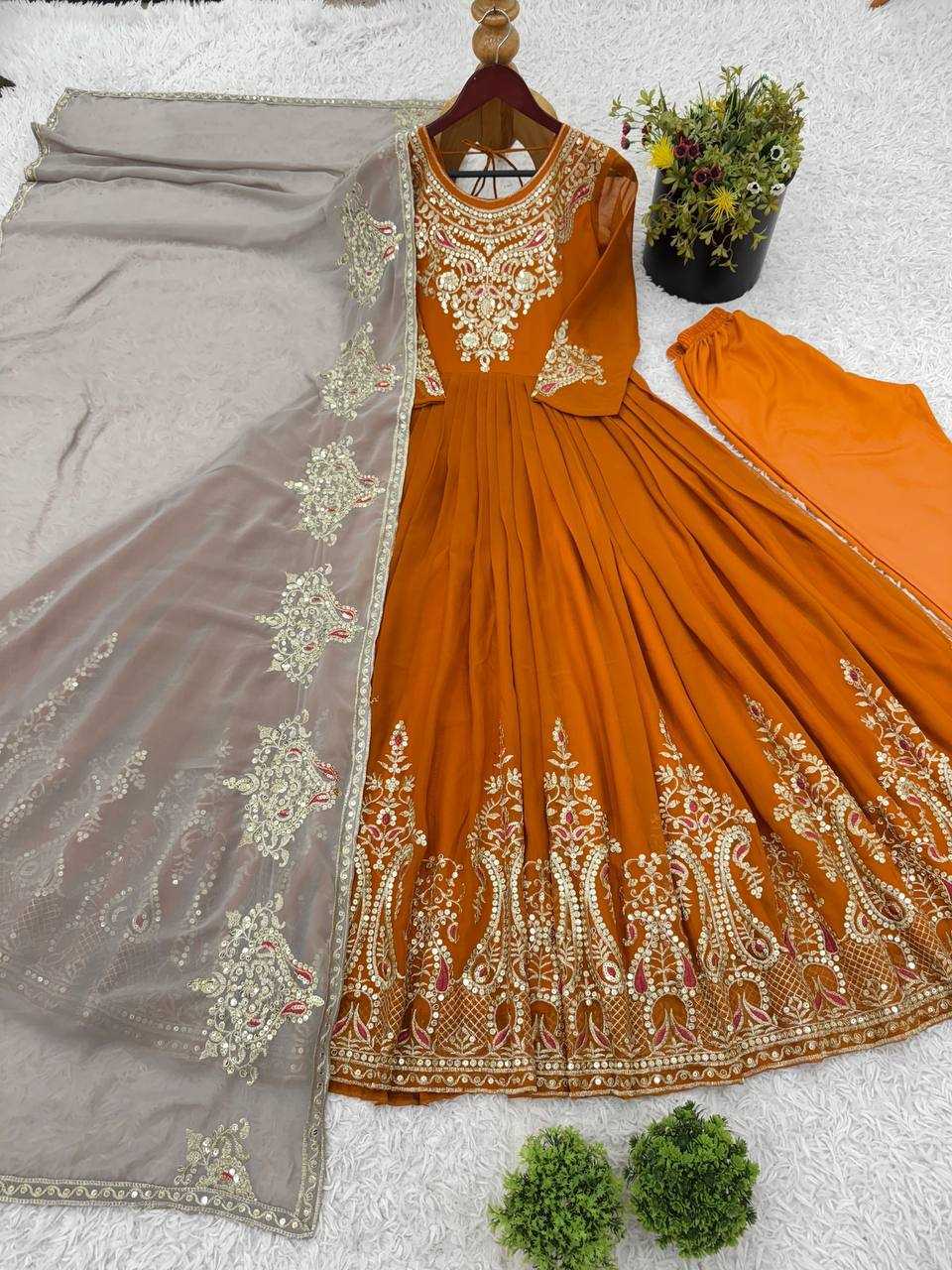 Yellow Anarkali with Multi-Thread Heavy 5mm Embroidery Sequence Work