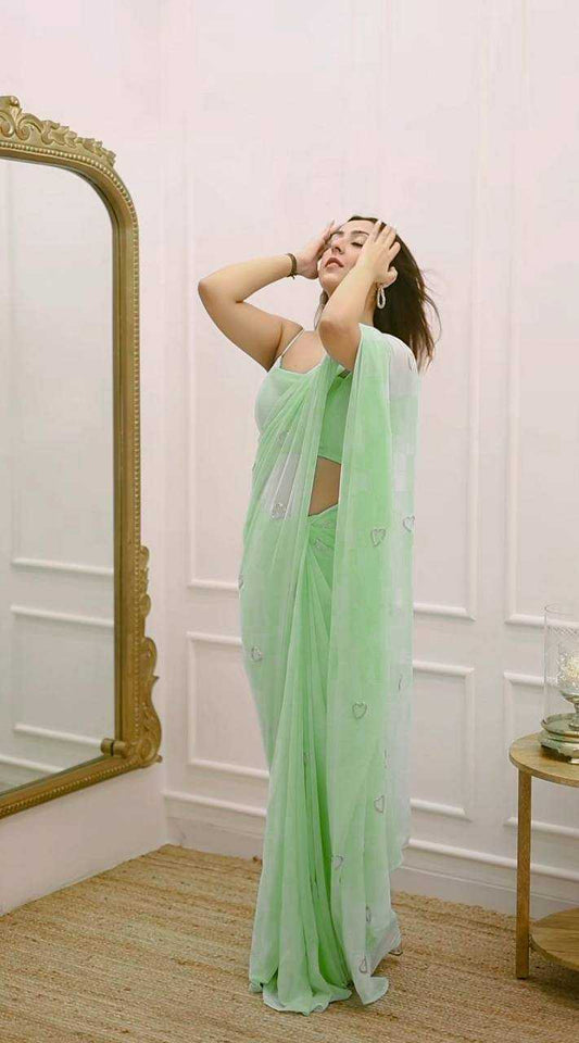 Soft Georgette Saree with Heart Shaped Handwork