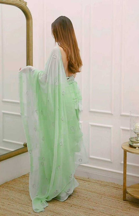 Soft Georgette Saree with Heart Shaped Handwork