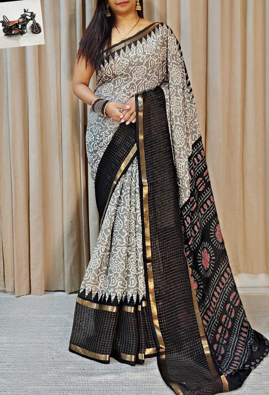 Soft Georgette Saree with All Over Design and Checked Border