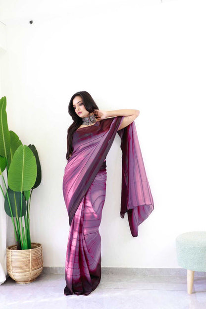 Wine Georgette RimiZim Saree