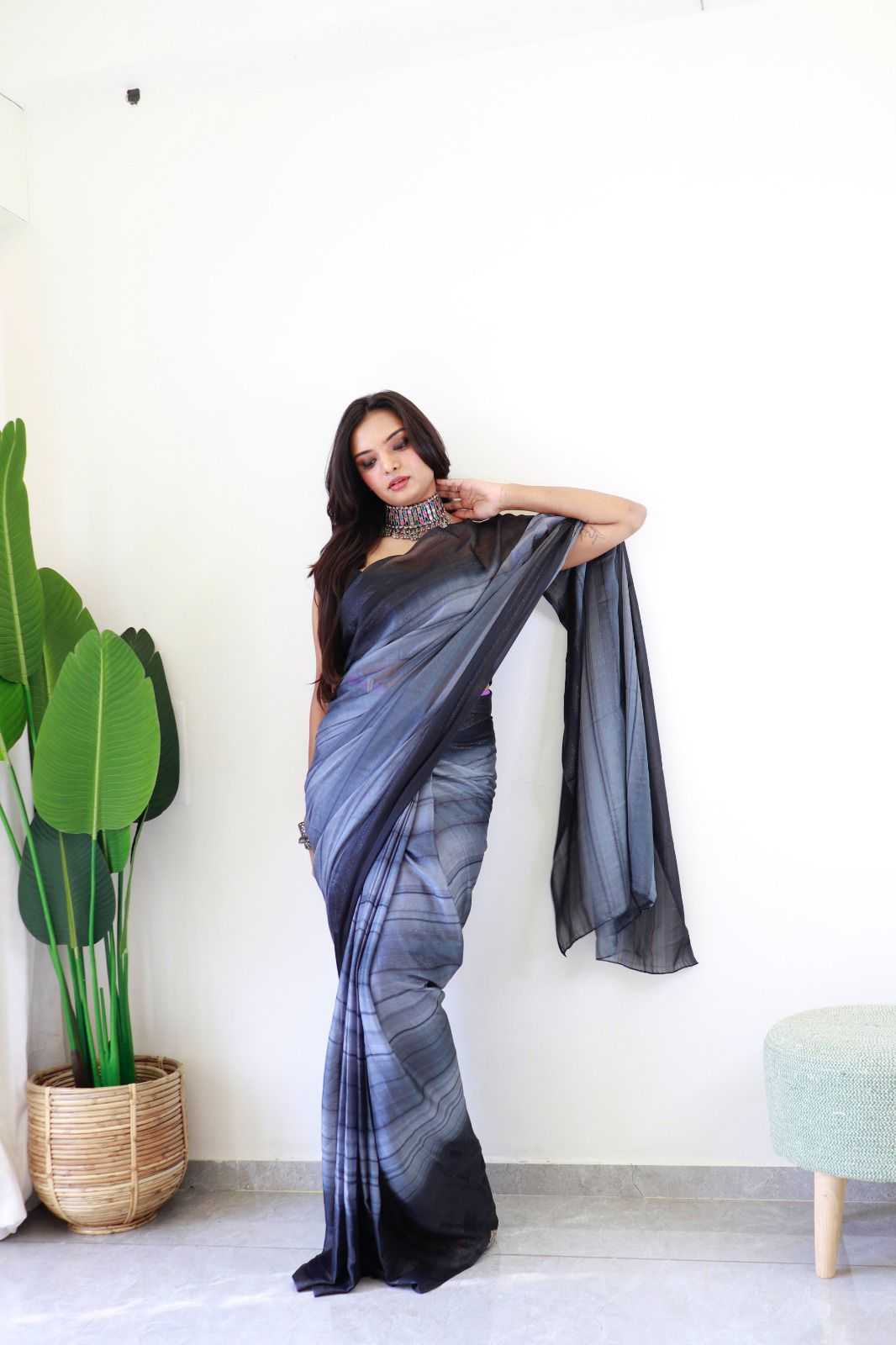 Blue Georgette RimiZim Saree