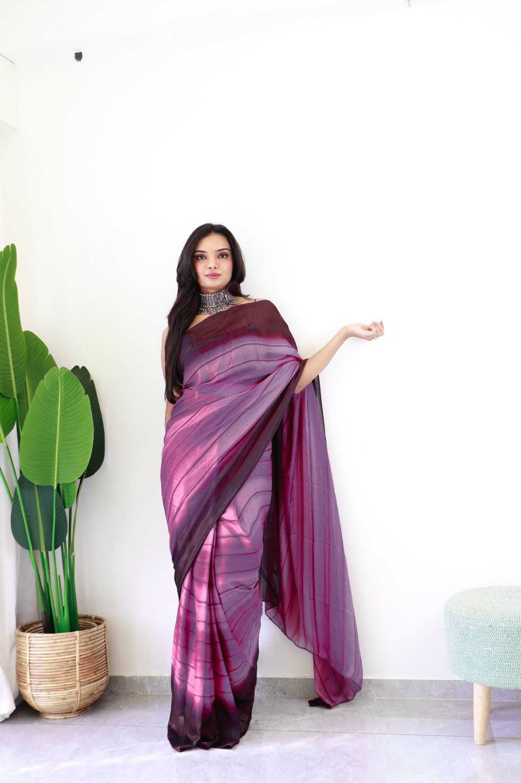 Wine Georgette RimiZim Saree