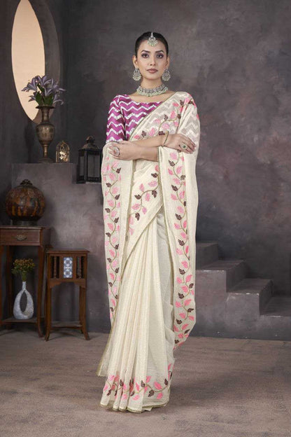 Soft Crush Georgette withThread Embroidery work of Leaf Pattern