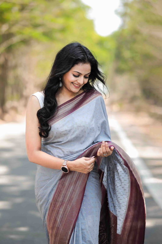 Pure Soft Khadi Georgette Grey Silk Saree