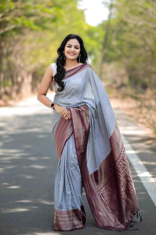 Pure Soft Khadi Georgette Grey Silk Saree