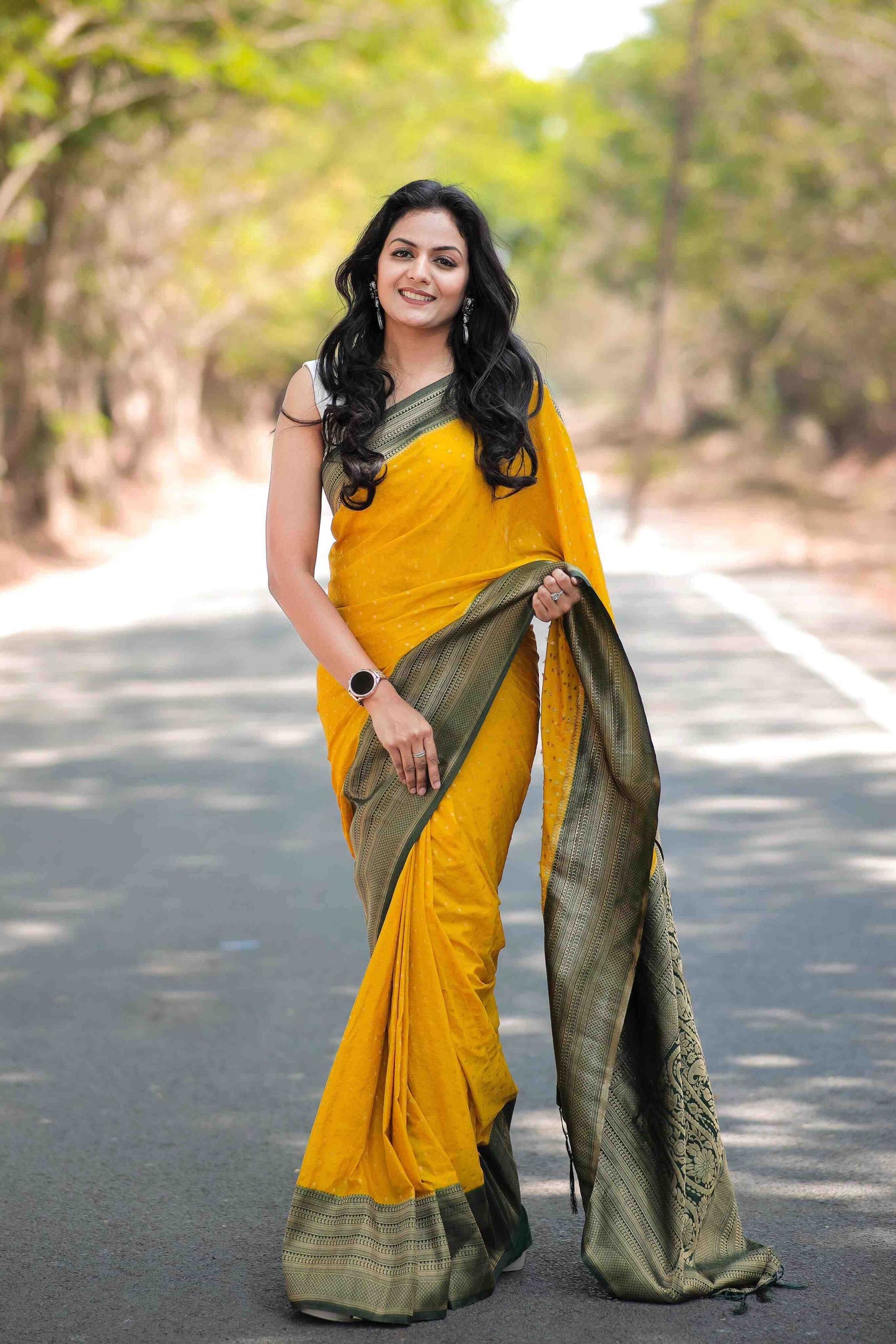Pure Soft Khadi Georgette Yellow Silk Saree
