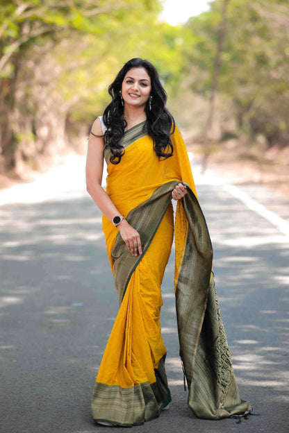 Pure Soft Khadi Georgette Yellow Silk Saree