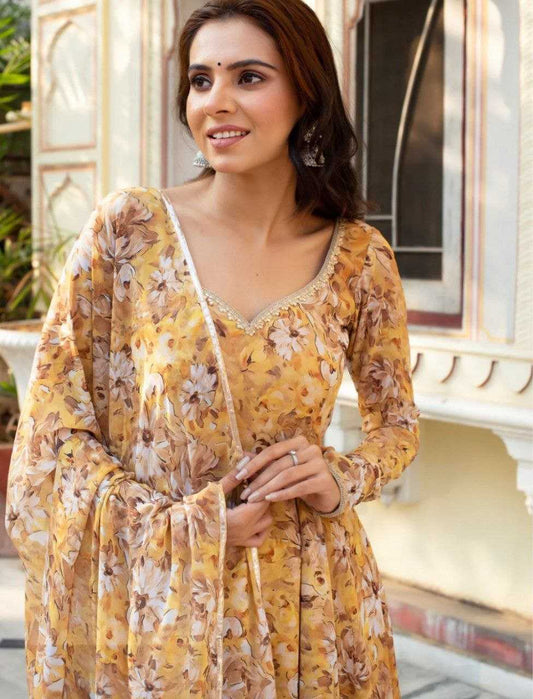 Floral Printed Gown Classic Chudidar Sleeves
