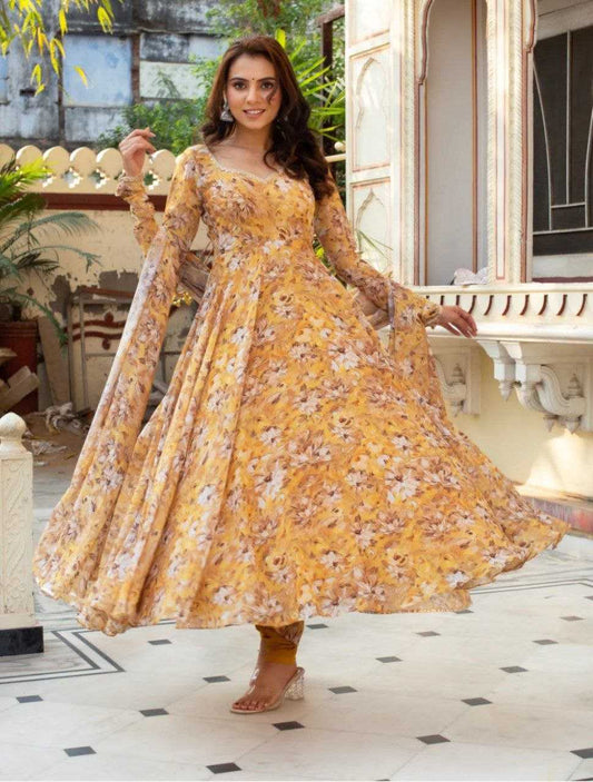 Floral Printed Gown Classic Chudidar Sleeves