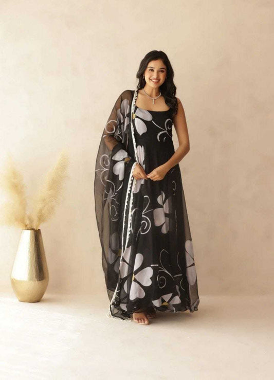 Clover Flower Black Georgette Gown