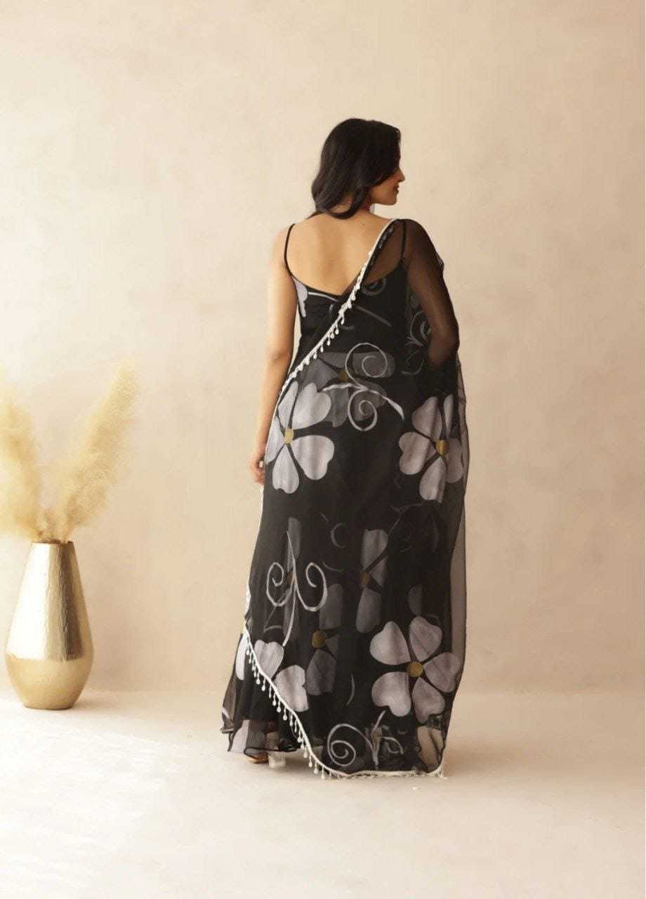 Clover Flower Black Georgette Gown