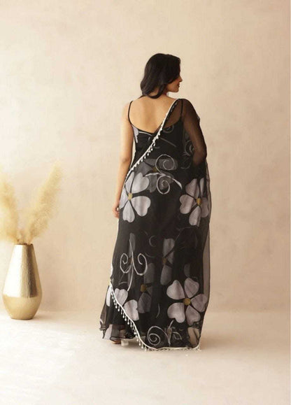 Clover Flower Black Georgette Gown