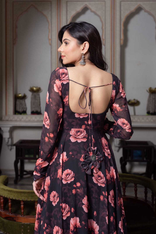 Pink Floral Printed Georgette Anarkali