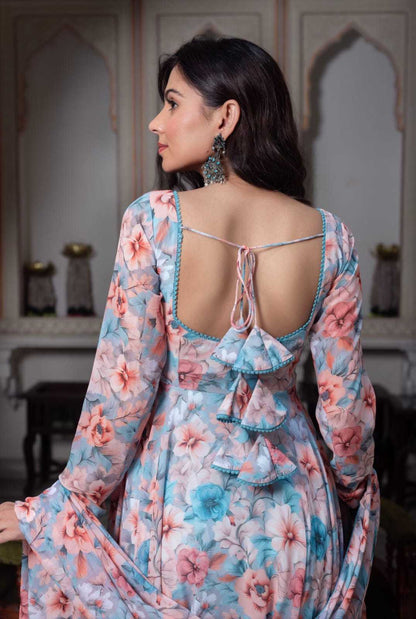 Multicolor Floral Printed Georgette Anarkali