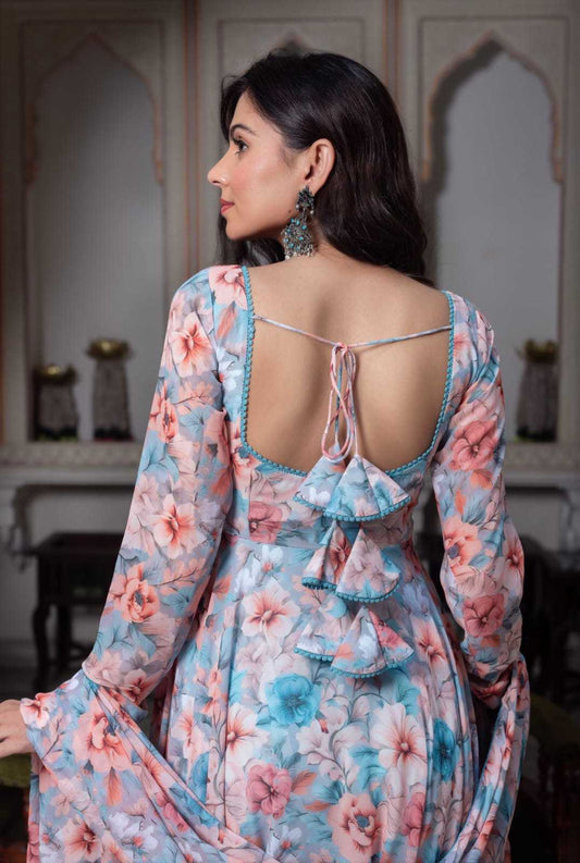 Multicolor Floral Printed Georgette Anarkali