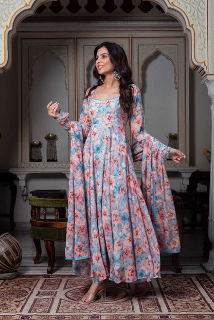Multicolor Floral Printed Georgette Anarkali