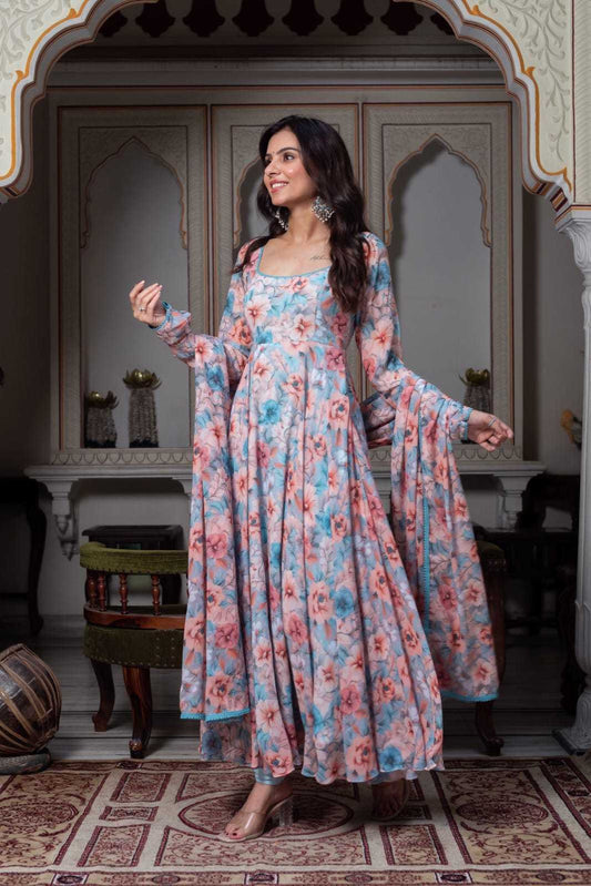 Multicolor Floral Printed Georgette Anarkali