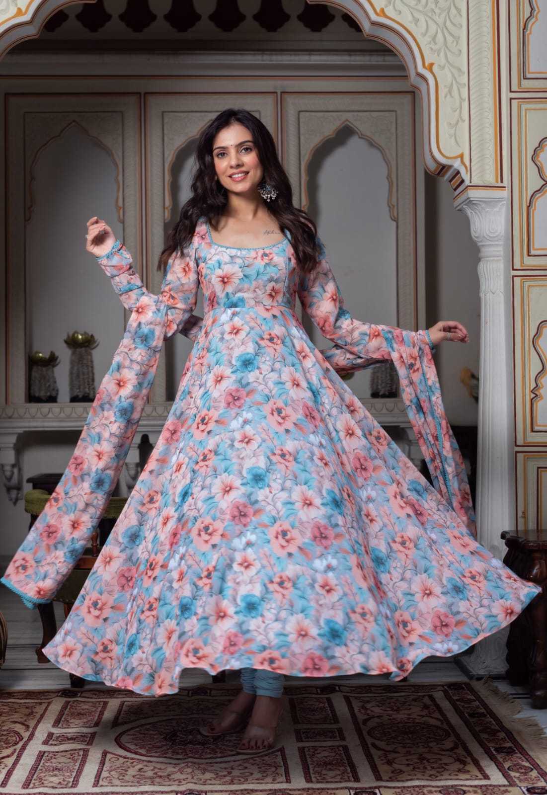Multicolor Floral Printed Georgette Anarkali