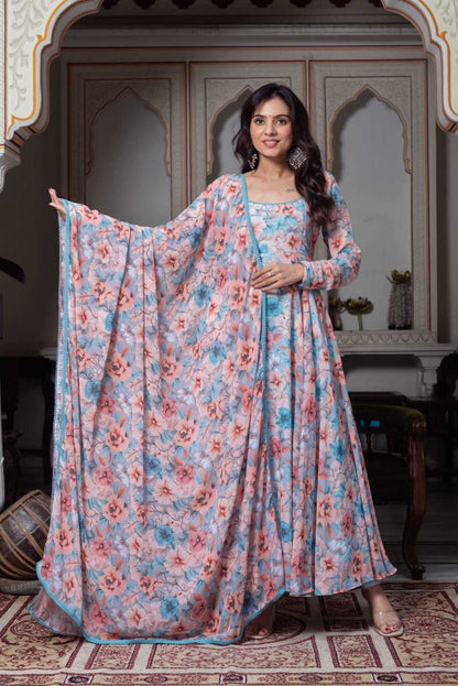 Multicolor Floral Printed Georgette Anarkali